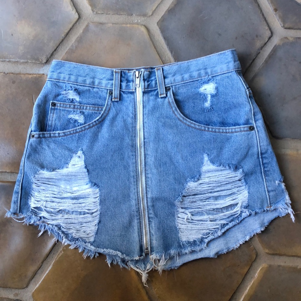 LF Carmar Distessed Jean Skirt